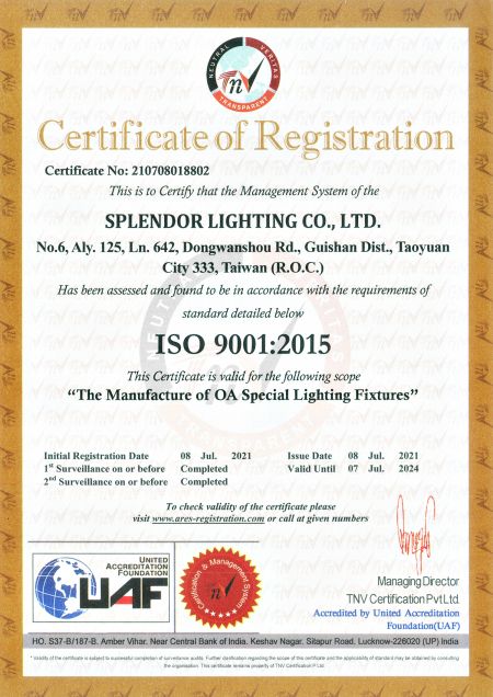 Splendor LightingISO9001:2015 OA 조명기구 제조업체
